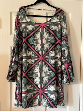 hello miss White Swing Dress with Pink & Green Paisley Print
